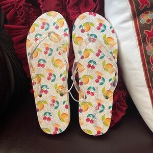 Michael Kors MK Logo Flip Flop Fruit Print Thong Sandal Slide white size 10